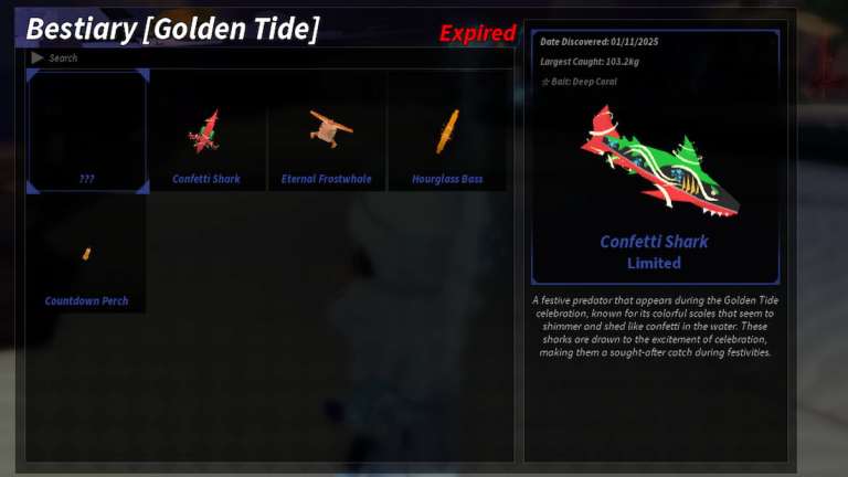 Todos os 5 peixes limitados em Golden Tide (100% Bestiário)
