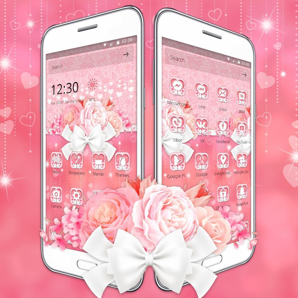 Charming Pink Roses Bow Launcher Theme