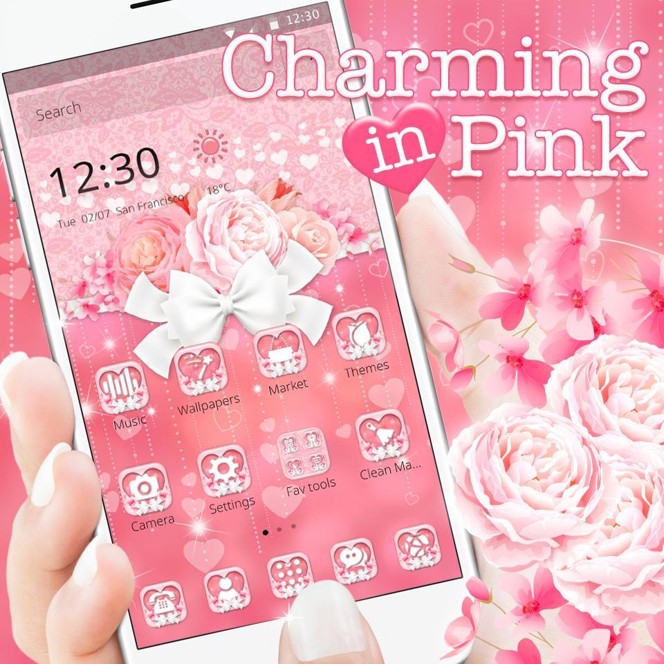 Charming Pink Roses Bow Launcher Theme