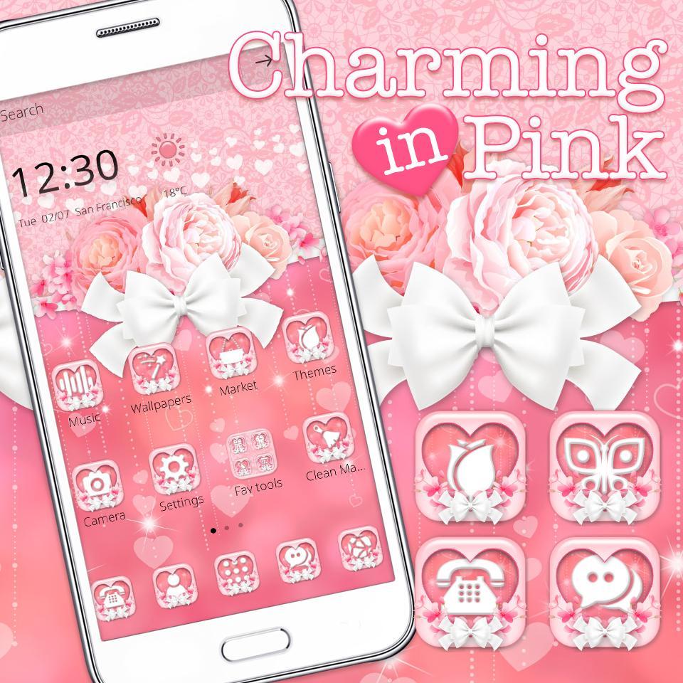 Charming Pink Roses Bow Launcher Theme