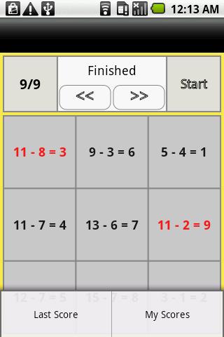 one digit subtraction