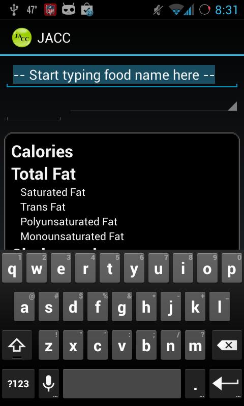 Carb/Calorie Counter