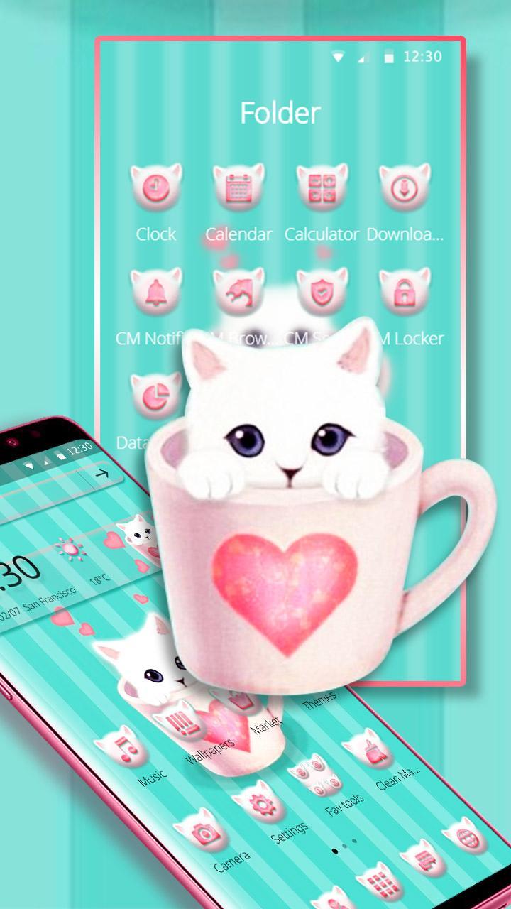 Cute Green Cup Cat Love Theme