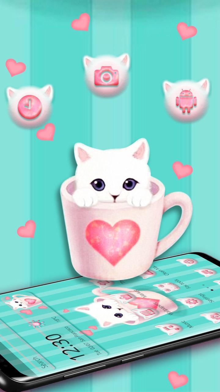 Cute Green Cup Cat Love Theme