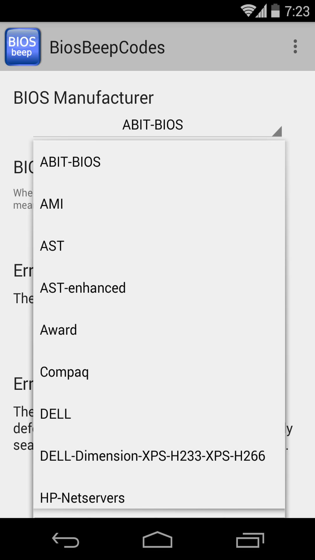 BIOS Beep computer error codes