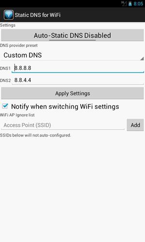 Static DNS for WiFi