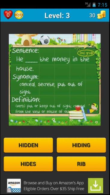 Vocabulary Quiz 2nd Grade