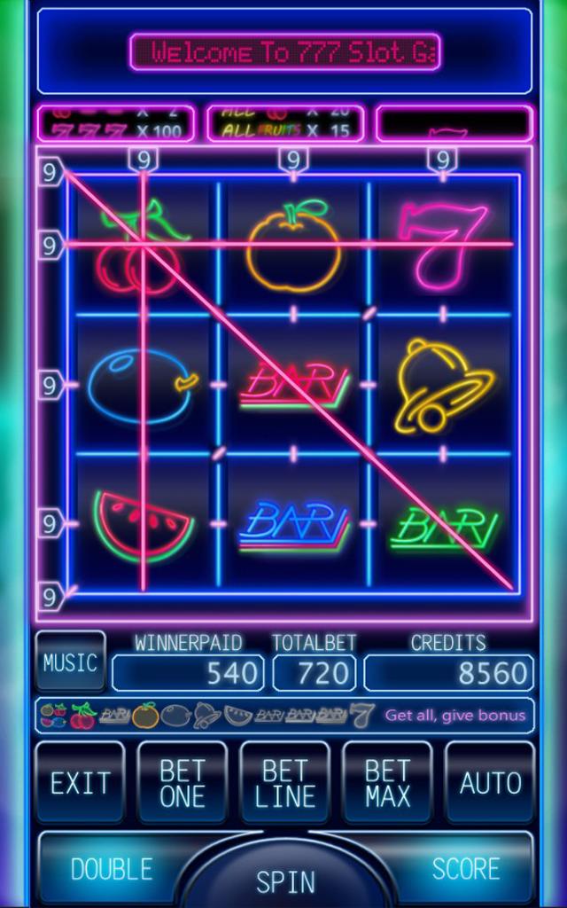777 Fruit Neon Slot Machine Cherry Master