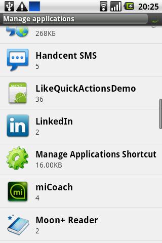 Manage Applications Shortcut